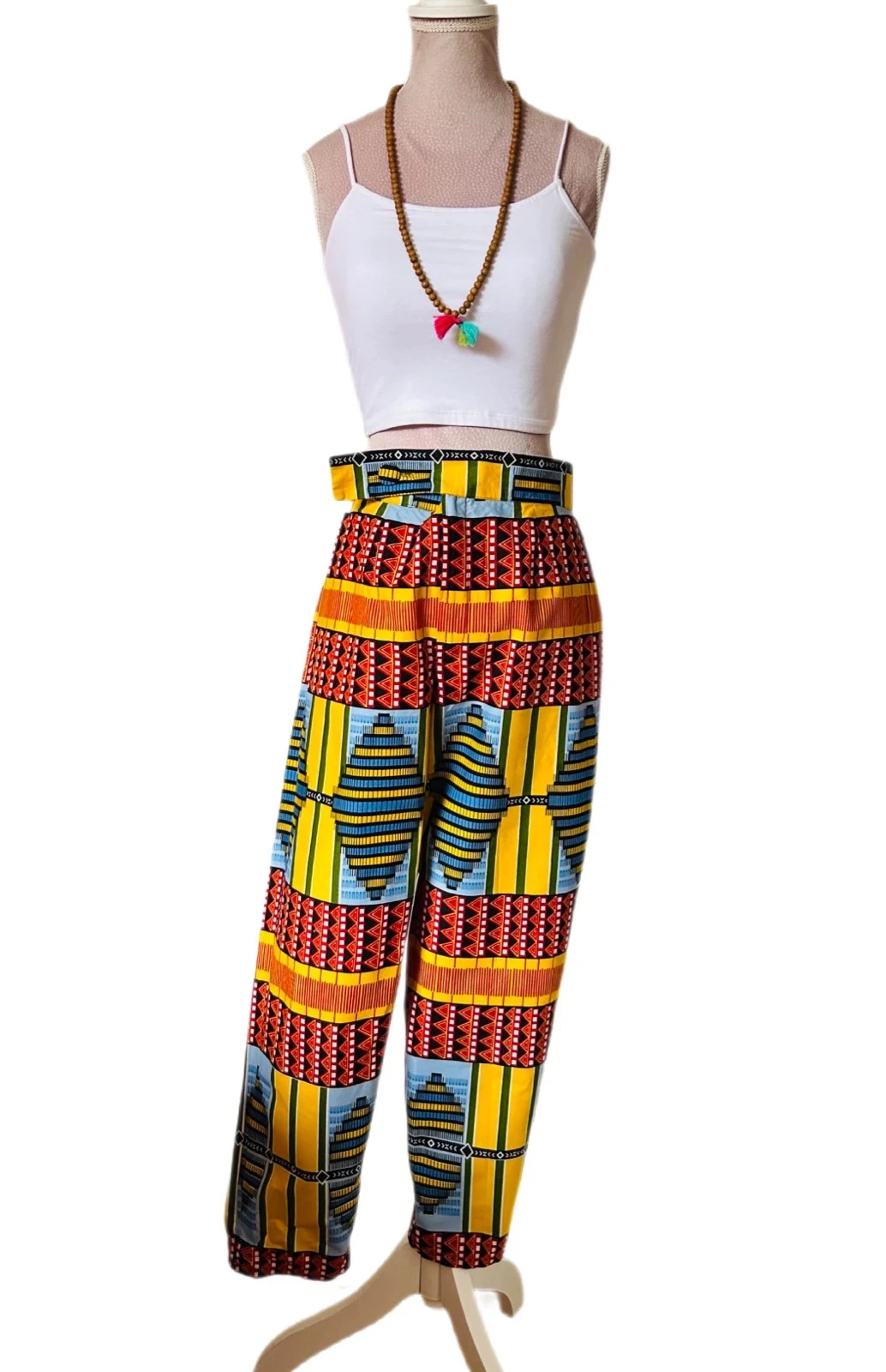 🧡🌈Handmade African Ethnic Boho Festival Pants Afro Chic Wax Cotton Pants 42/44💛🌈 – photo 4